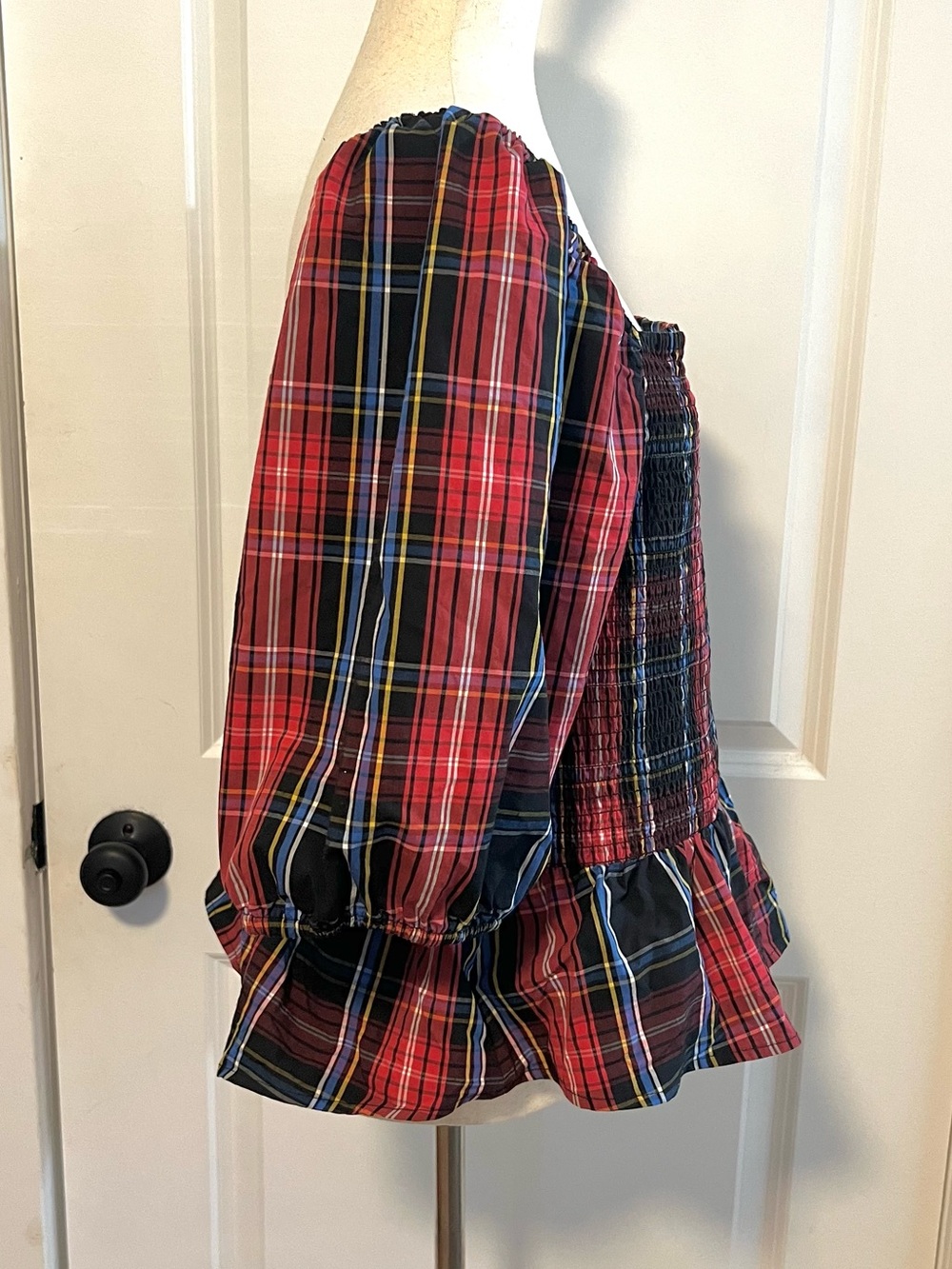 DRAPER JAMES RSVP Elbow Puff Sleeve Smocked Peplum Top - Picture 5 of 9